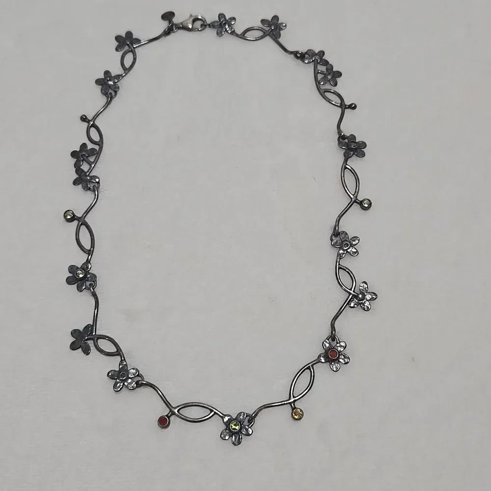 Vintage Israel Sterling Silver And Gemstone Necklace